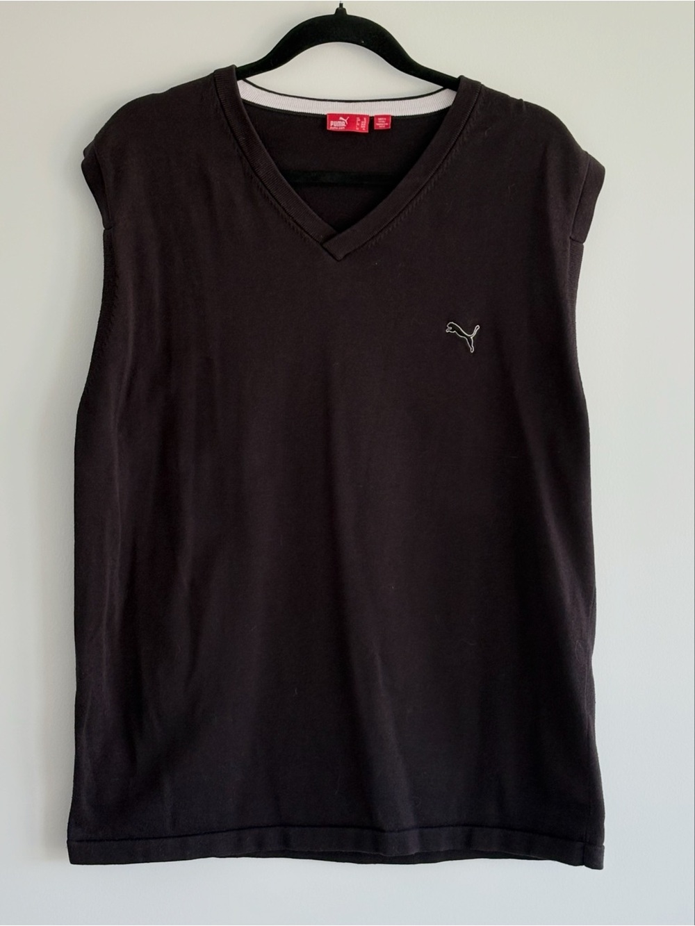 Puma Men's Black Sleeveless V-Neck Tank with Small Logo